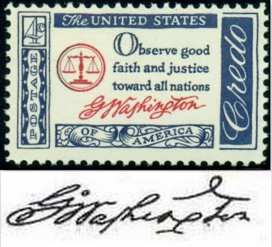 USA. podpis George Washingtona na známce je značně upraven