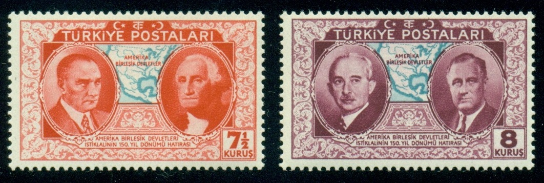 TURECKO. chybný nápis 150.výročí nezávislosti USA.  vydáno ke 150.výročí přijetí ústavy.