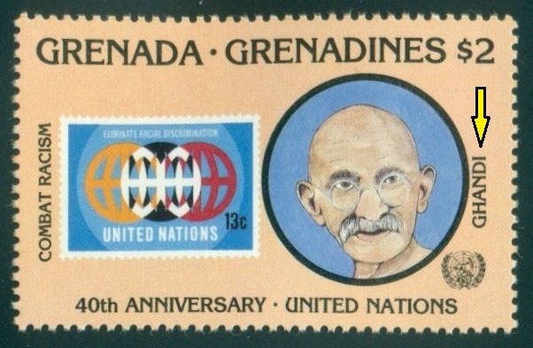 GRENADA GRENADINES. chybně jméno Ghandi místo správného Gandhi