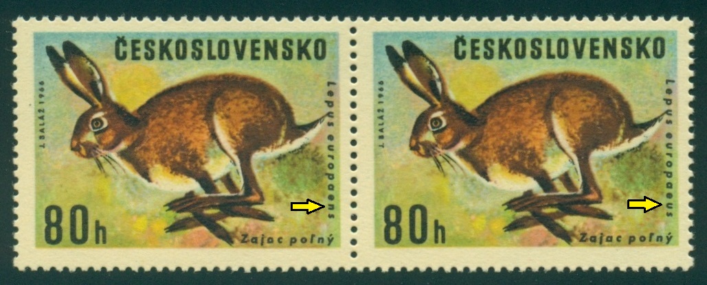 ČESKOSLOVENSKO. chybný název na známce vlevo. správně je Lepus europaeus
