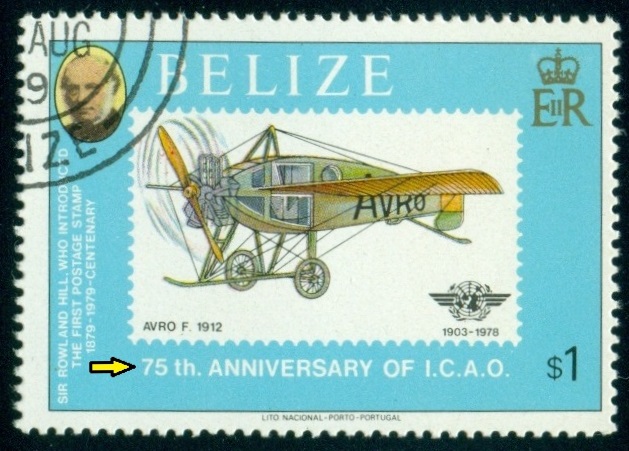 BELIZE. chybné 75. výročí. v roce 1978 bylo jen 34. výročí ICAO
