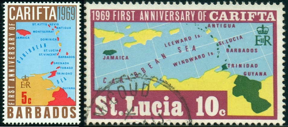 BARBADOS. mapa je hodně nepřesná. na známce vpravo je správně