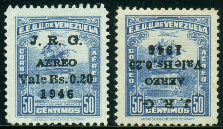VENEZUELA.  na známce vpravo je přetisk omylem obrácen