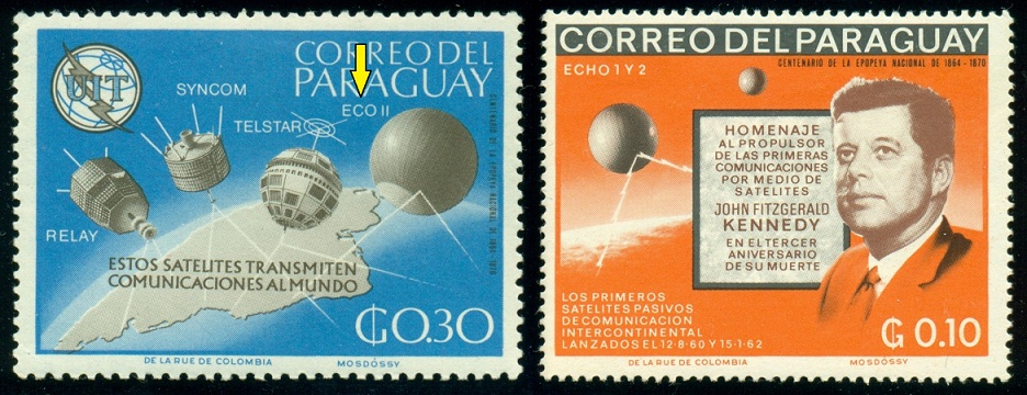 PARAGUAY. satelit se jmenoval ECHO. správně je na známce vpravo