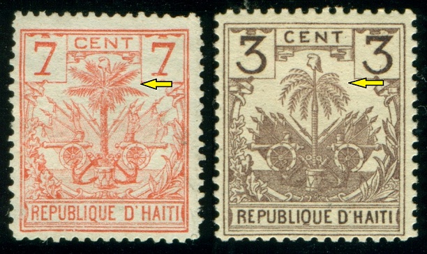 HAITI. vlevo jsou chybně listy palmy ve státním znaku
