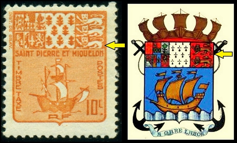 SAINT PIERRE ET MIQUELON. ve znaku na známce jsou omylem tři leopardi