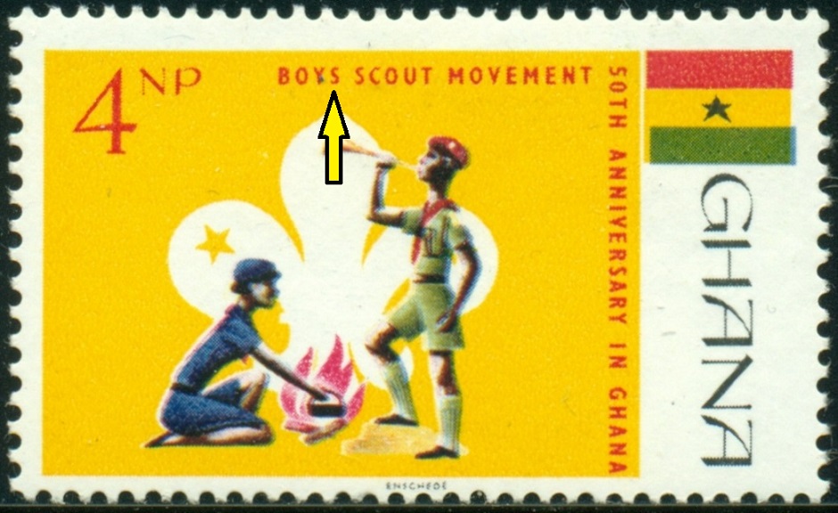 GHANA. chybný pravopis. má být 'BOY SCOUT MOVEMENT'. je písmeno navíc