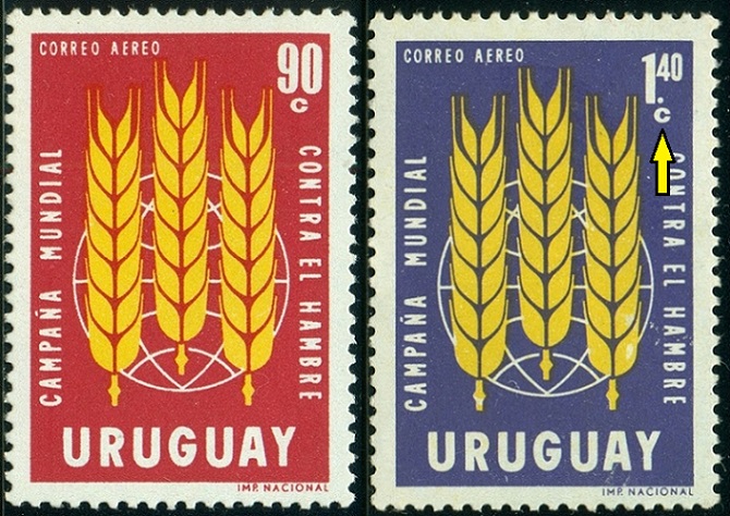 URUGUAY. chybně měna 1,40 c (cent) místo 1,40 $ (Peso)