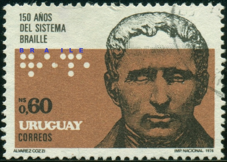 URUGUAY. v Braillovu písmu chybí jedno 'L' ve jménu Braille