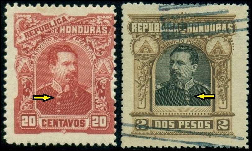 HONDURAS. vpravo je zrcadlově obrácený portrét.