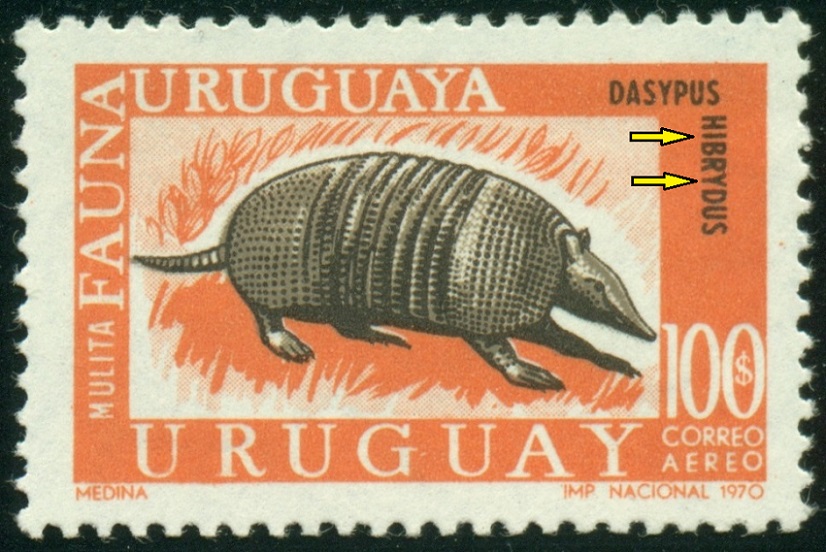 URUGUAY. prohozená písmena. správně  má být  Dasypus hybridus