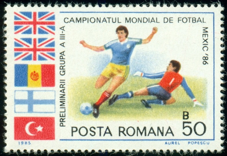 RUMUNSKO. dvakrát chybně vlajka Velké Británie ke kvalifikaci na MS 1986 ve fotbale (1)