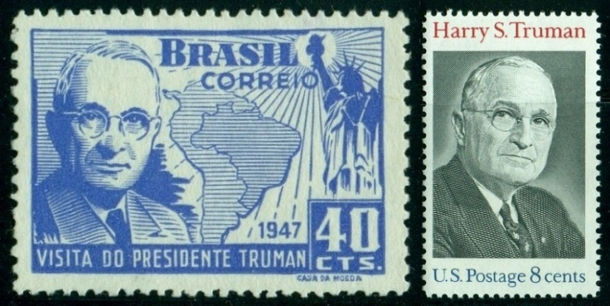 BRAZÍLIE. chybné zobrazení. na brazilské známce je president Truman zrcadlově obrácen