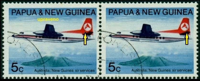 PAPUA NOVÁ GUINEA. zrcadlově obrácené označení letadla