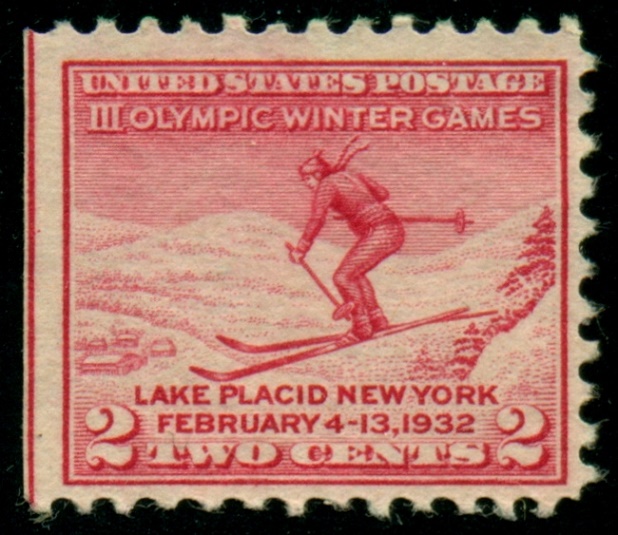 USA. nevhodný obrázek. na III. Zimních olympijských hrách v Lake Placid nebyl sjezd na lyžích