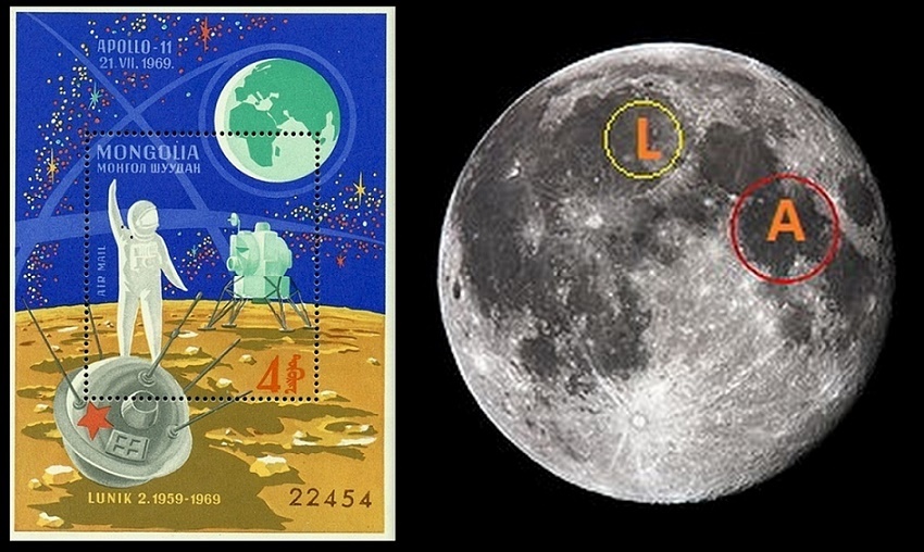 MONGOLSKO. od Apolla 11 nemohli kosmonauti vidět Lunik 2, protože místa přistání jsou daleko od sebe