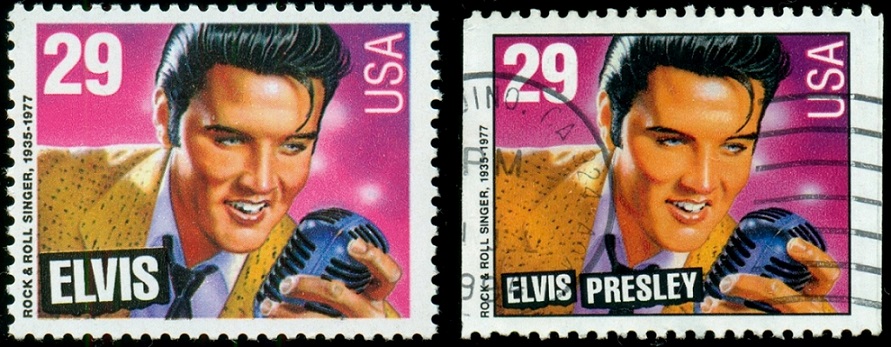 USA. původně uvedeno jen křestní jméno Elvis. o půl roku později v dalším nákladu bylo upraveno a uvedeno celé jméno