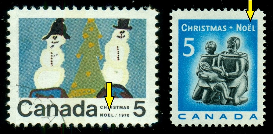 KANADA. pravopisná chyba 'NOEL'. správně je na známce vpravo 'NOËL' (1)