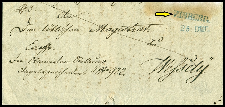 RAKOUSKO. v razítku NIMBURG z roku 1846 je zrcadlově obrácené N jako И