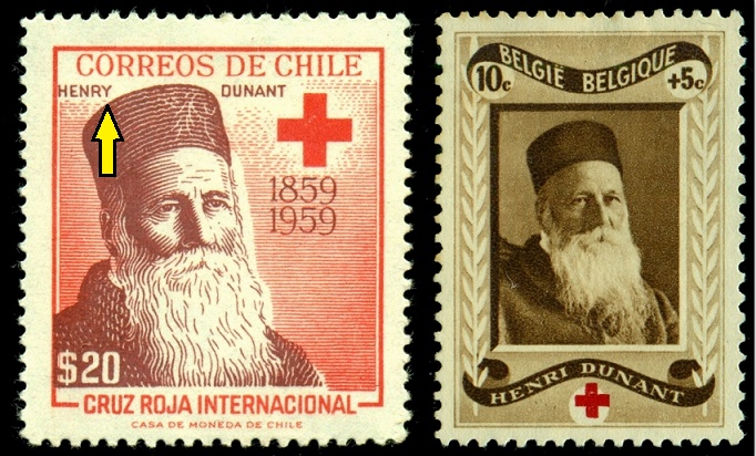 CHILE. chybně jméno. správně je  Henri Dunant na známce Belgie