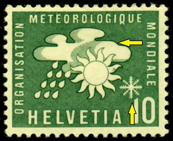 ŠVÝCARSKO. SVĚTOVÁ METEOROLOGICKÁ ORGANIZACE. chybně sněhová vločka a mraky jsou za sluncem