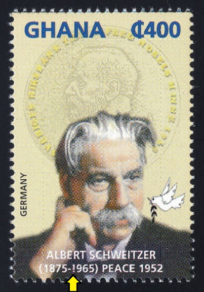 GHANA.  Albert Schweitzer zemřel roku 1965 a zde je uveden vykřičník místo 1...  !965