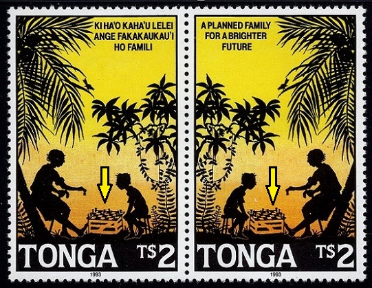 TONGA. šachovnice na známce má chybně 28 polí místo 64