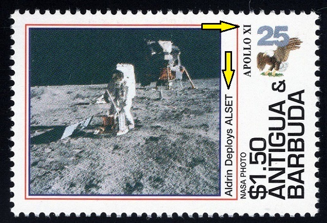 ANTIGUA A BARBUDA. chybné označení ALSET místo ALSEP a Apollo XI - toto zařízení bylo používáno až od Apolla XII