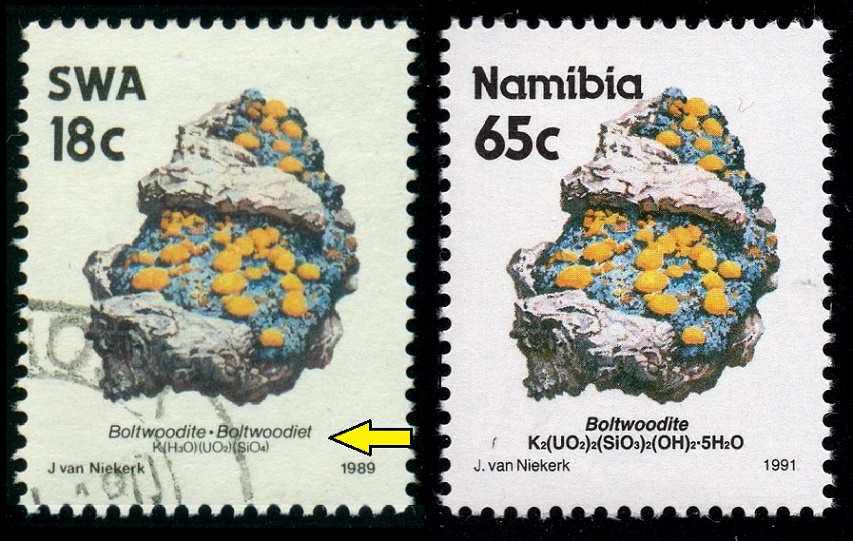 JIHOZÁPADNÍ AFRIKA. chybně chemický vzorec - na známce Namibie je již správně