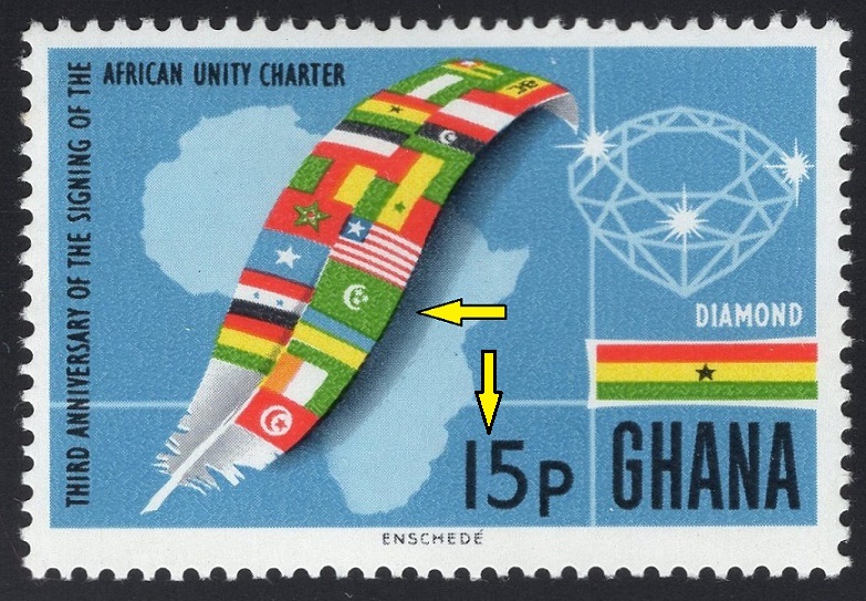 GHANA. v roce 1966 chybně použitá stará vlajka Egypta a chybí Madagaskar