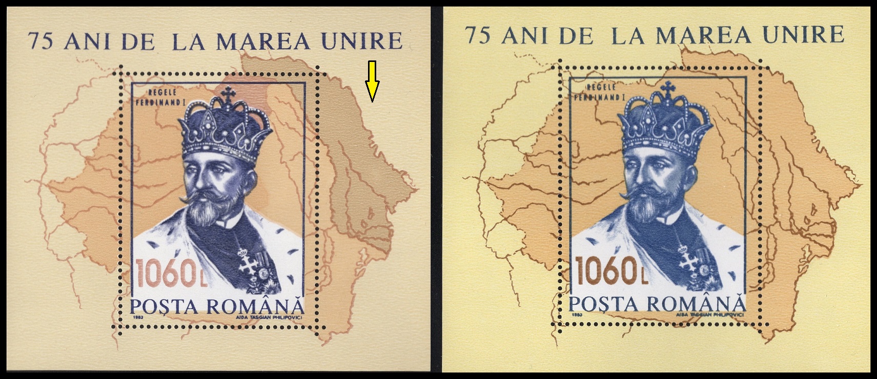 RUMUNSKO. vlevo je chybně mapa Velké unie - vydáno 1.12.1993 a vpravo je opraveno v únoru 1994