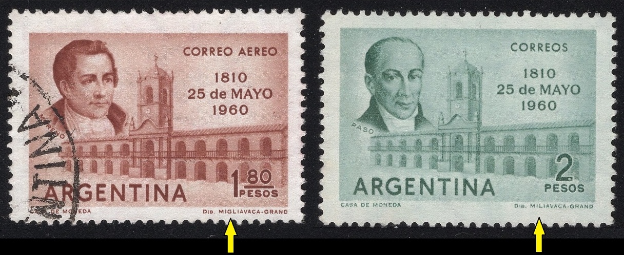 ARGENTINA. chybně jméno výtvarníka jako Migliavaca - na ostatních známkách ze série je již správně Miliavaca