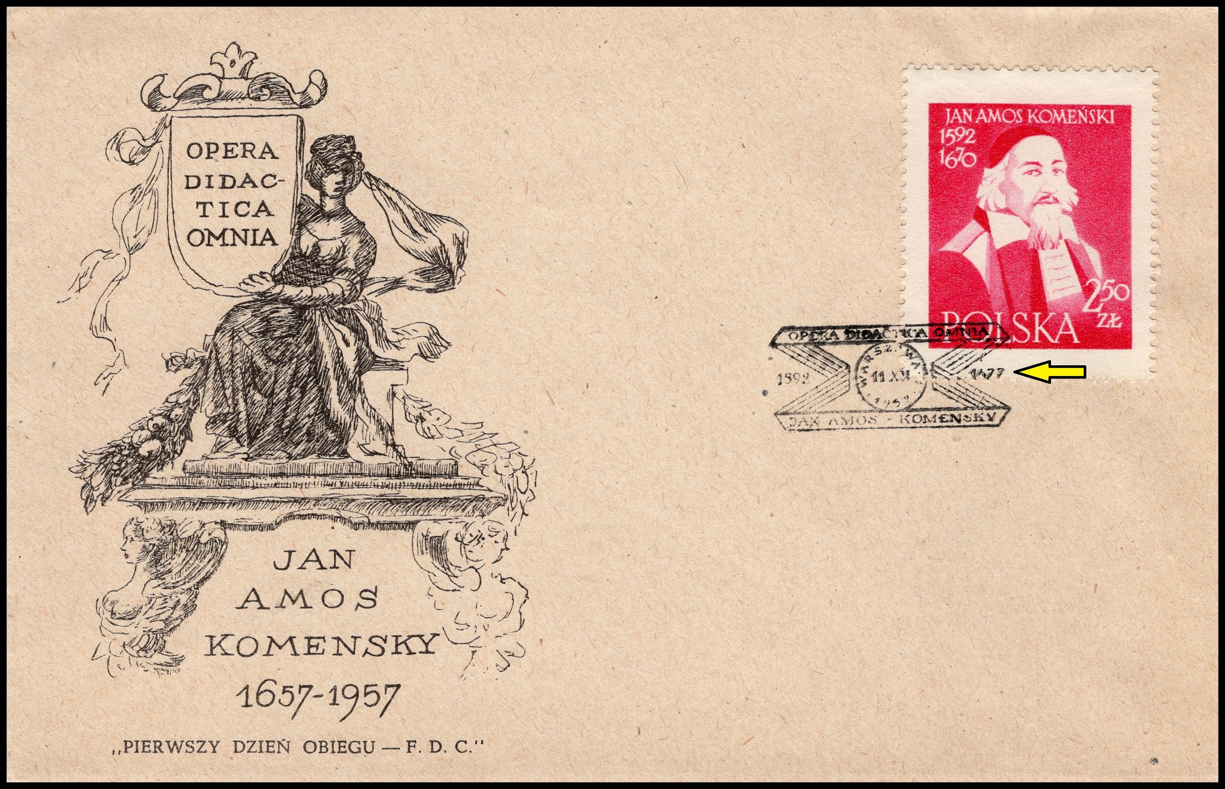 POLSKO. v razítku na FDC je chybně uveden rok úmrtí jako 1677. na známce je správně 1670