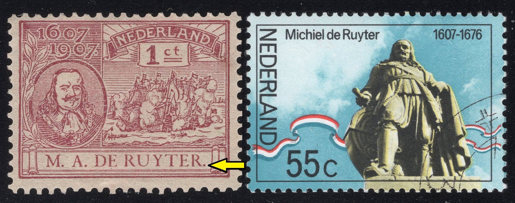 NIZOZEMÍ. admirál Michiel Adriaenszoon de Ruyter - na známce není zkratka a proto je tečka zbytečná (2)