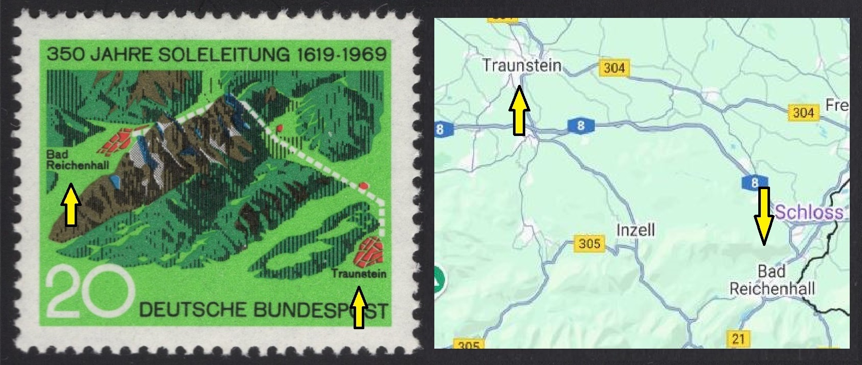 NSR. na známce je mapa se orientovaná obráceně. sever dole a jih nahoře