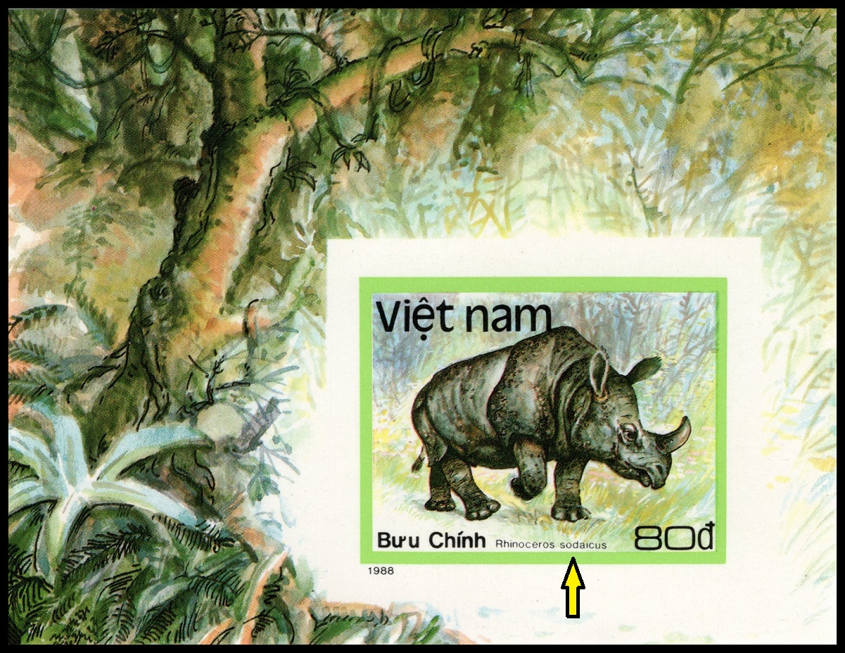 VIETNAM. Nosorožec jávský je správně Rhinoceros sondaicus - je vynechané písmeno n