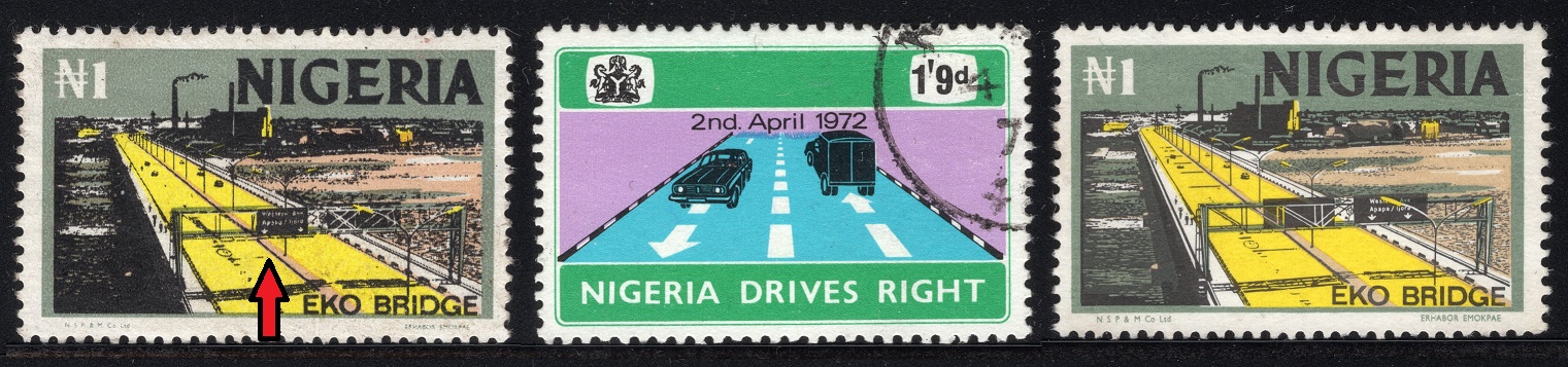 NIGERIE. známka vlevo je chybně. vyšla již v době, kdy se jezdilo vpravo. opraveno v dotisku