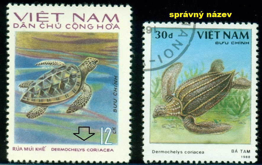 VIETNAM. na známce vlevo má být Eretmochelys imbricata